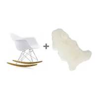 vitra - set promo - fauteuil à bascule rar + peau - blanc/agneau libre!/structure chromé/ érable doré